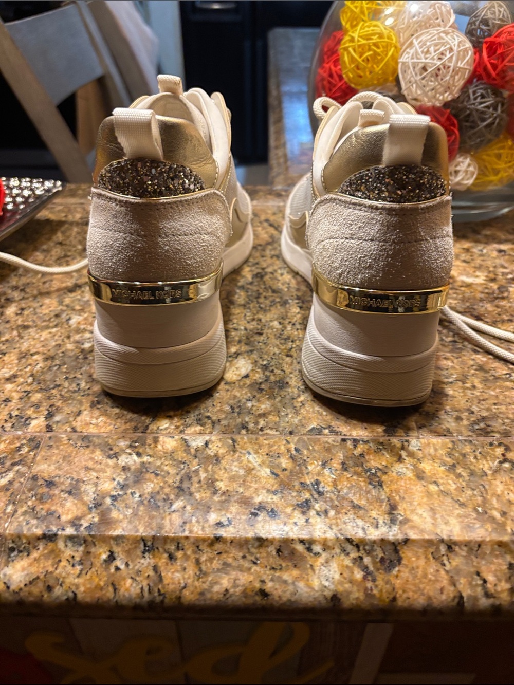 Micheal Kors cream and gold lace up hidden platform sneakers - Picture 2 of 9